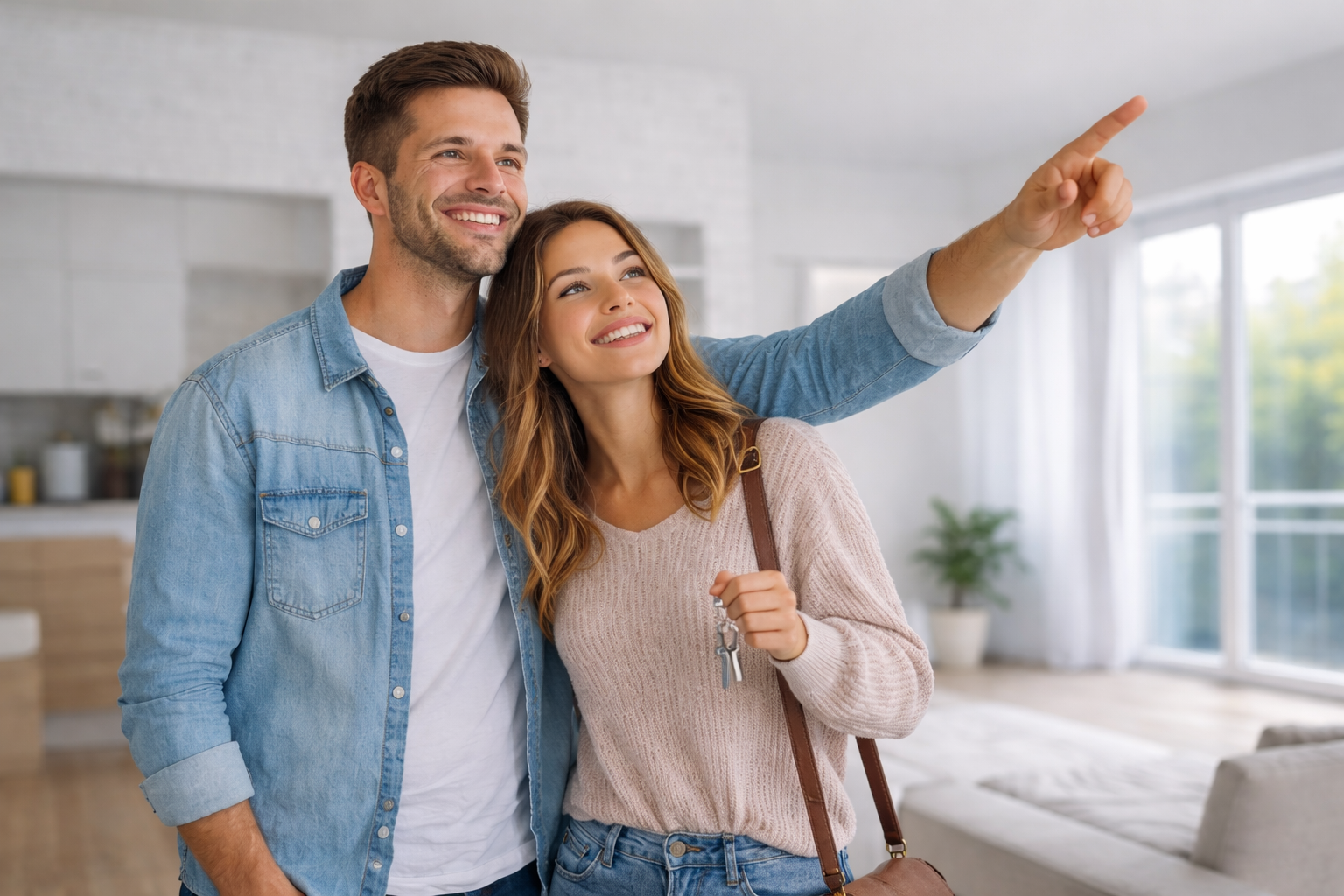 mlad par ogleduje stanovanje pred nakupom in najemom kredita